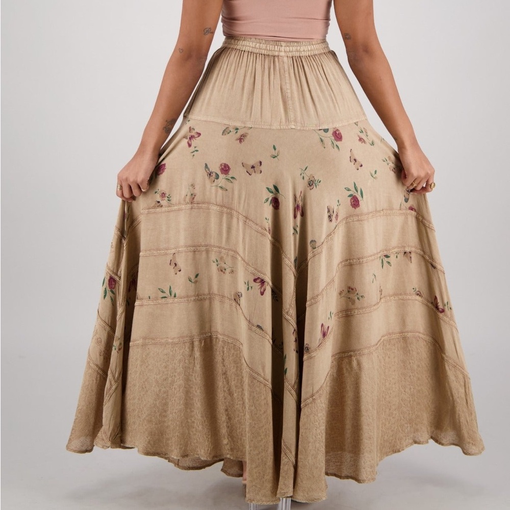 Nwt Embroidered Beige floral panel‎ Maxi Skirt - Picture 5 of 11
